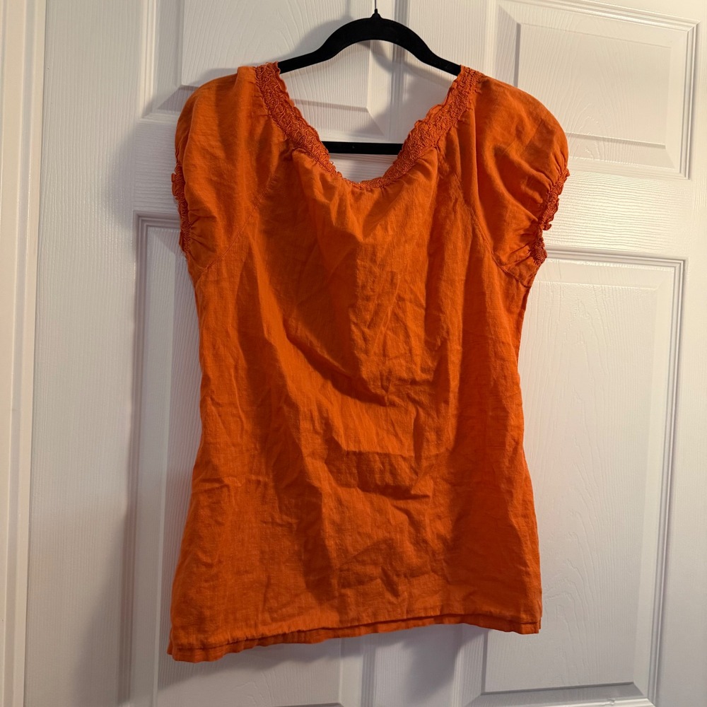 vintage Hang Ten Peasant Top Orange Large Crochet Lace‎ Trim Casual Summer Beach - Picture 6 of 6